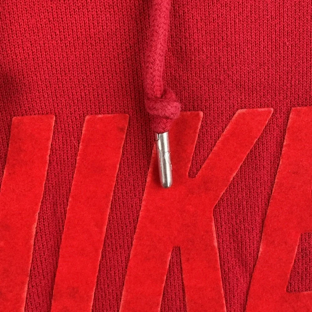 Nike Sportswear Hoodie Womens M Red Tonal Velour Logo Pullover Cotton Swoosh Y2K